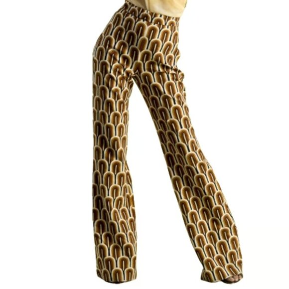 Zara Pants - Zara Brown Printed Flare High Waist Geometric Art Deco Size XS